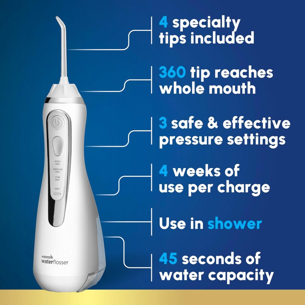 It has three pressure settings and four different tips