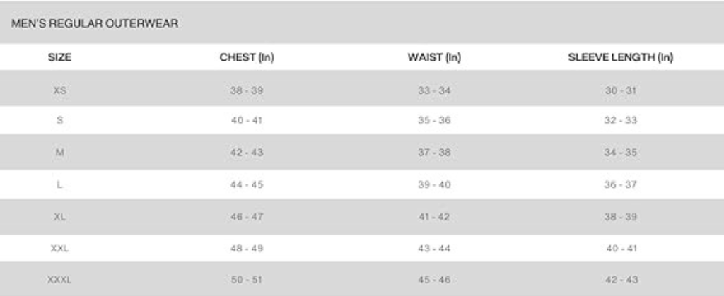 Range of sizes (S, M, L, XL, and XXL)