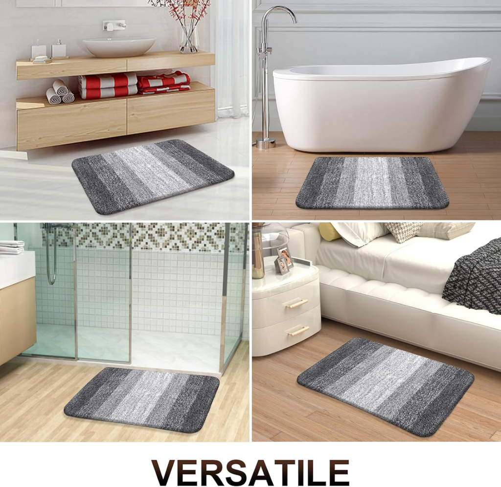 Used near a bathtub, sink, or shower, rugs add comfort and safety